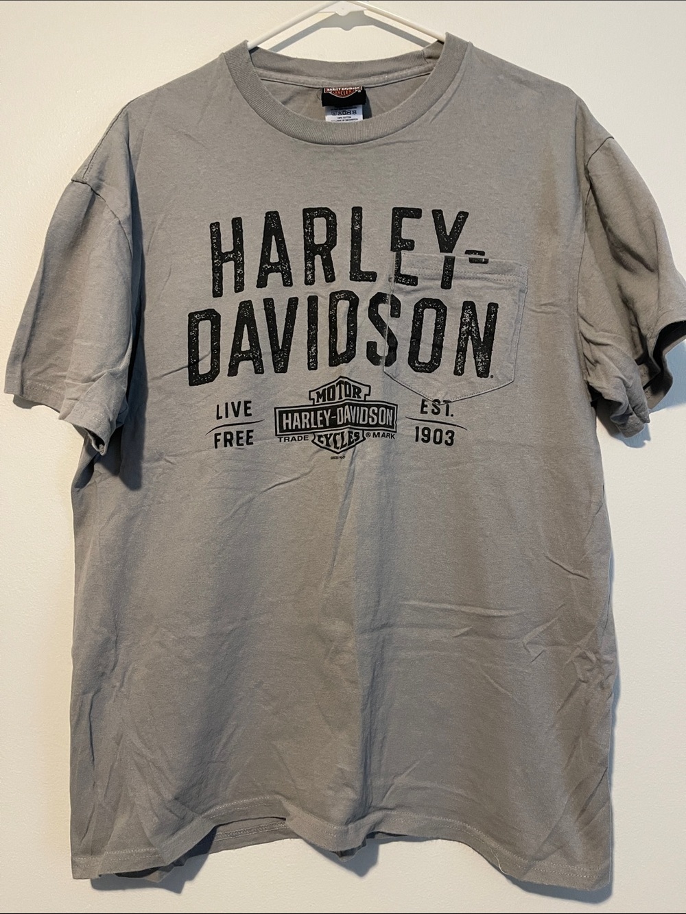 Harley-Davidson Light Gray Short Sleeve Logo Pocket Tee